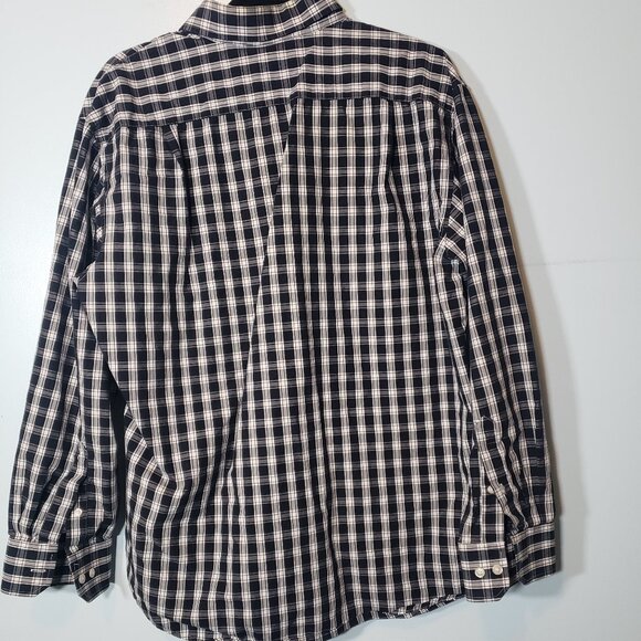 IZOD Button Shirt Men's Size L Large Black White Checkered Long Sleeve - Picture 6 of 7